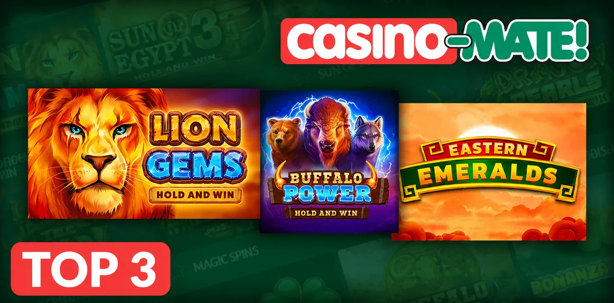 Top pokies at Casino Mate including Lion Gems Hold and Win and Buffalo Power